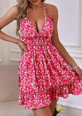 Sexy bedrucktes Kleid mit tiefer V-Taille